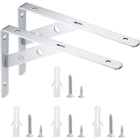 2 Pièces Supports Équerre Murale, Équerres Étagère de Fixation Murale, Console Support d'Angle Brace, Equerre Charge Lourde, 90 Degrés Support d'angle Mural Métal - 200x135 mm-Chrom (1/5)