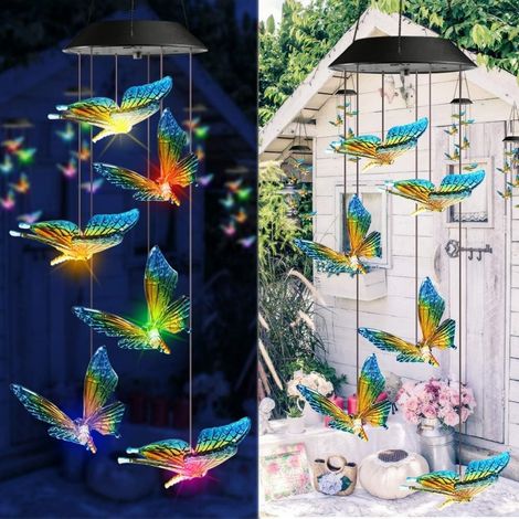 carillons éoliens d'extérieur - DIRIGÉForme de papillon-Énergie solaire-Lumières suspendues de jardin (1/5)