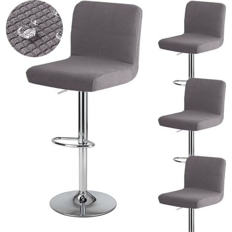 Housse de tabouret de bar avec dossier, imperméable, extensible, lavable, pivotante, lot de 4, gris foncé (1/4)