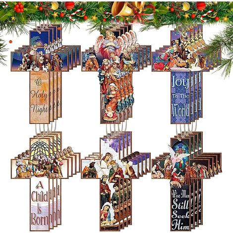 Crèche de Noël Ornements Décorations Vintage de fête pour la Maison 24 Pièces Suspendables Jésus Crèche Ornements Pour intérieur/extérieur salon, chambre, sapin, porte, cheminée, fête, (1/5)