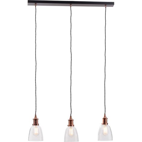 Litecraft Ceiling Pendant Bar Industrial 3 Light With Glass Shades - Copper (1/5)