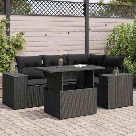 vidaXL Salon de jardin 5 pcs avec coussins noir résine tressée (1/5)