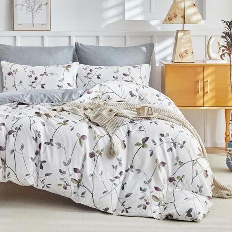 Bettwäsche-Set 2-teilig Mikrofaser 150x220cm mit Blatt-Motiv, für 80/90cm Betten