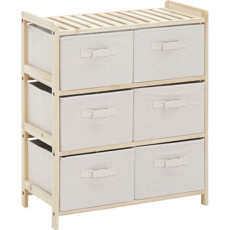 Commode en tissu meuble de rangement avec 6 tiroirs pliants style contemporain cadre en bois de sapin pour chambre à coucher bureau salon 59 x 28 x 70 cm bois naturel beige (1/5)