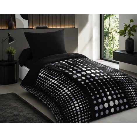 Parure de Couette 140x200 Steevy Noir Housse imprimée + taie Douce, légère et Facile d'entretien Motifs Modernes (1/5)