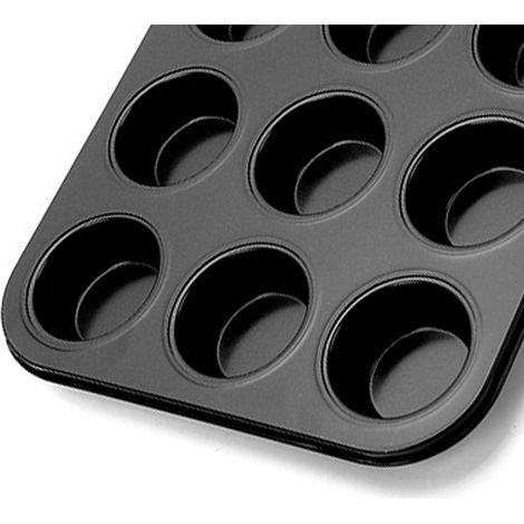 Muffinform aus Kohlenstoffstahl, antihaftbeschichtet, schwarz, mit Schnellverschluss, für die heimische Küche, 12 Mulden (1/4)