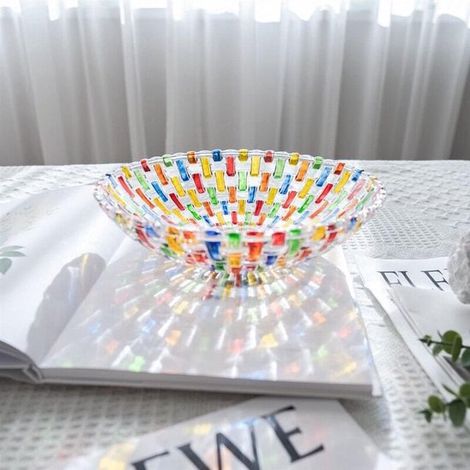 Bol de ensalada y frutero de cristal tejido de colores, centro de mesa decorativo para el hogar y la oficina, pintado a mano, frutero (1/5)