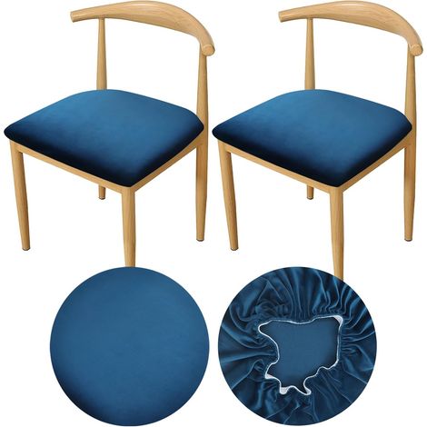 Housse Assise de Chaise Velours 35-50cm Housse de Chaise Salle à Manger Velours Tissus de Luxe Ultra Extensibles, Ajustement Parfait, Doux et élégants, Lavables, Anti poussière (2, Bleu paon) (1/5)