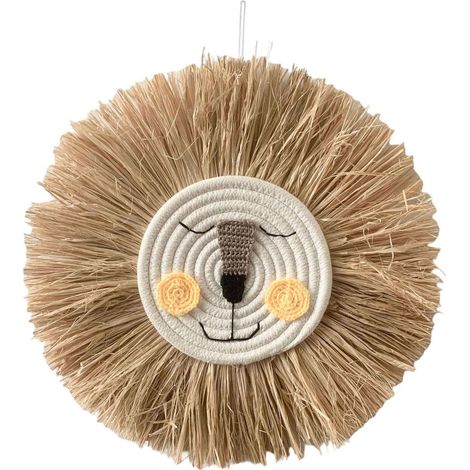 1 pièce Décoration murale ronde en paille, pendentif en fil de coton (1/5)
