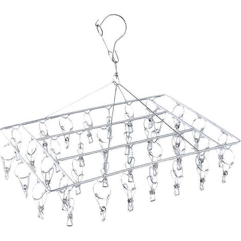 1. Pinces à linge en acier inoxydable 36 clips pour étendoir mural, support de séchage pliable, pinces robustes pour vêtements. (1/4)