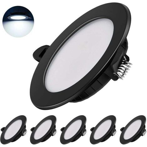 Spot encastrable LED ultra plat 230V - Lot de 6 spots encastrables 7W Spots de plafond énergétique Spots encastrables IP44 pour salle de bain cuisine salon (Noir,6000K) [Classe énergétique F] (1/4)