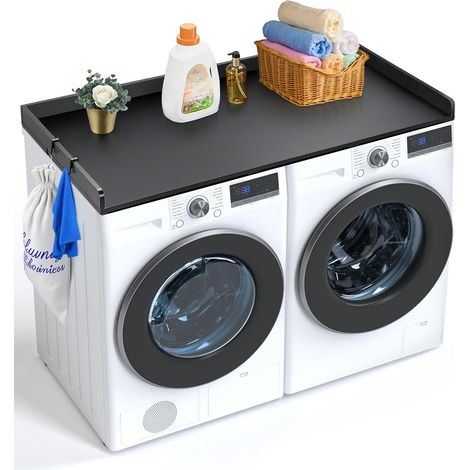 Comptoir pour lave-linge et sèche-linge, 137x70 cm, surface de comptoir en bois, dessus résistant à l'eau, avec coussinets antidérapants, pour organisation et rangement de la buanderie, noir (1/5)