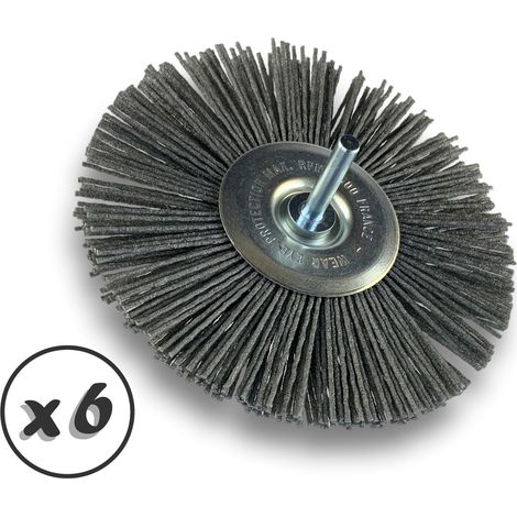 Brosse circulaire sur tige Ø 120 mm 1/2/3 rangs NYLON abrasif grain 80 - Quantité x 6 - Ø 120 mm - 1 rang - Grain 80