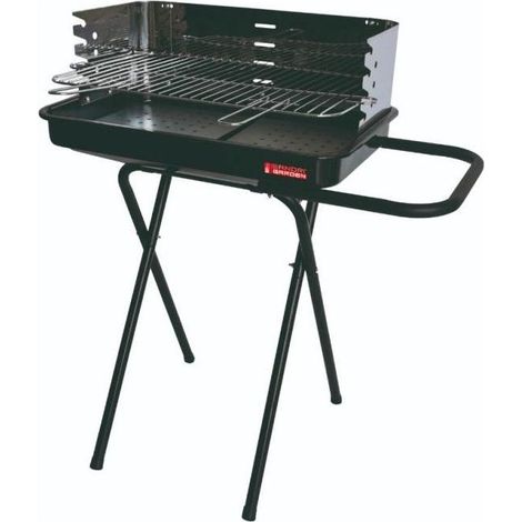 Sandrigarden SG 53-35 Barbecue a Carbonella Griglia Acciaio Cromato Regolabile in 4 Posizioni Paravento in Acciaio Inox Superficie Cottura 53x35 cm Altezza 84 cm colore Nero