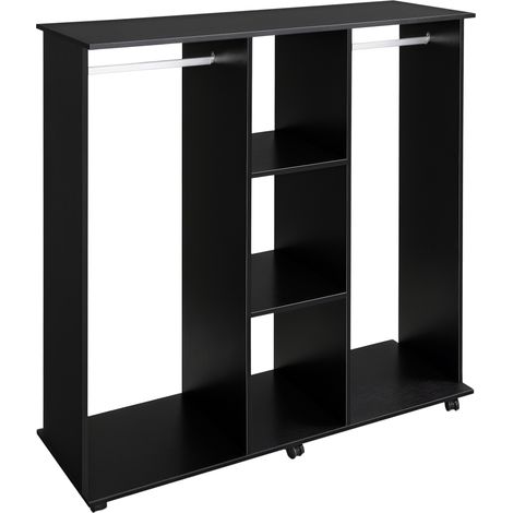 Perchero con 3 estantes y 2 barras para colgar ropa, 120x40x128 cm, negro. (1/5)