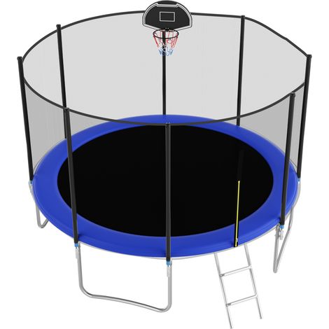Trampolín exterior redondo 366 cm azul con red de seguridad y estructura de acero (1/5)