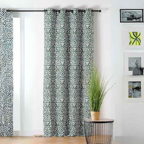 Rideau imprimé en fils upcyclés Vert emeraude 140x240 cm (1/3)