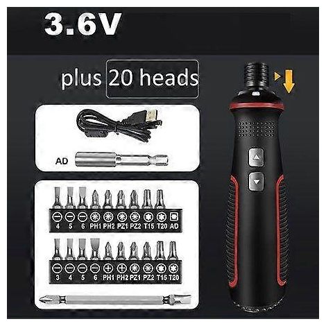 Jeu de tournevis électrique haute performance avec 20 embouts, 3,6 V, 280 tr/min, couple de 1,5 Nm, rechargeable par USB, léger (1/5)