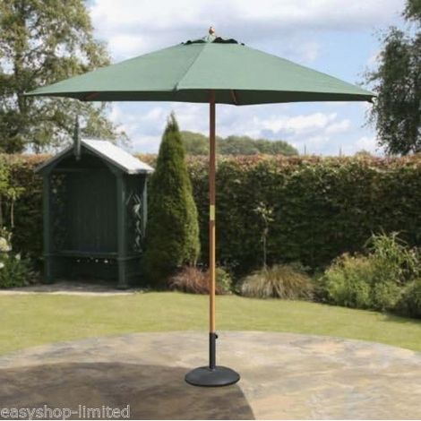 Garden Parasol 2.4m Green Wooden Patio Umbrella with Pulley System Polyester Canopy Vented Table Sun Shade