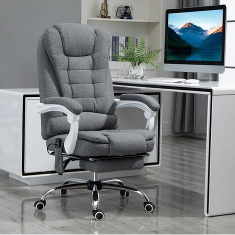 Sedia da ufficio 65x70x111-119 cm grigia in poliestere con massaggio, calore, reclinazione 135° e poggiapiedi
