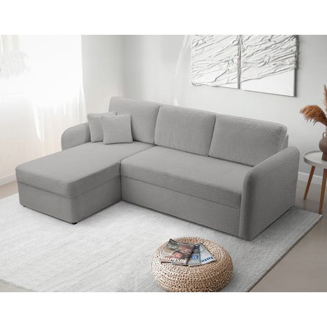 Pocatello - 4-sitzer ecksofa beidseitig montierbar - schlaffunktion und bettkasten - aus bouclé-stoff - grau