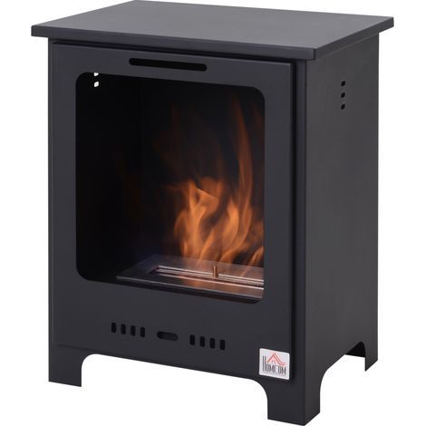 HOMCOM Bioethanol-Kamin mit 0,9-Liter-Brenner, 3 Stunden Brenndauer, Neo-Retro-Design, Maße 40 x 30 x 50 cm, geeignet für Räume von 20–25 m², Schwarz
