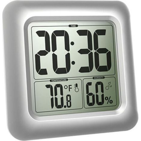 Grande horloge murale étanche pour salle de bain, grand écran LCD, résistante à l'eau, horloge suspendue facile à lire pour les personnes âgées (argentée) (1/4)