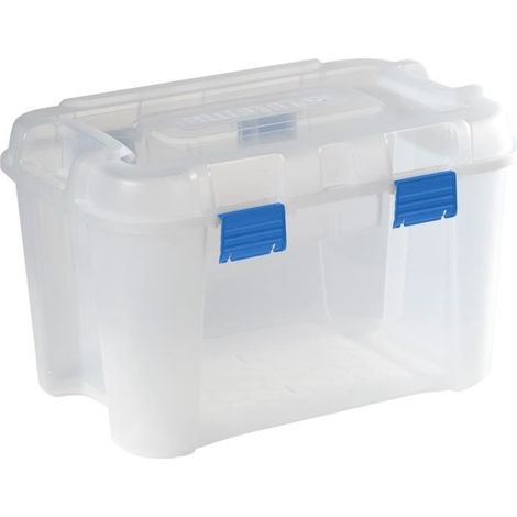 Caja de almacenamiento Allibert totem 60 litros transparente clips asa