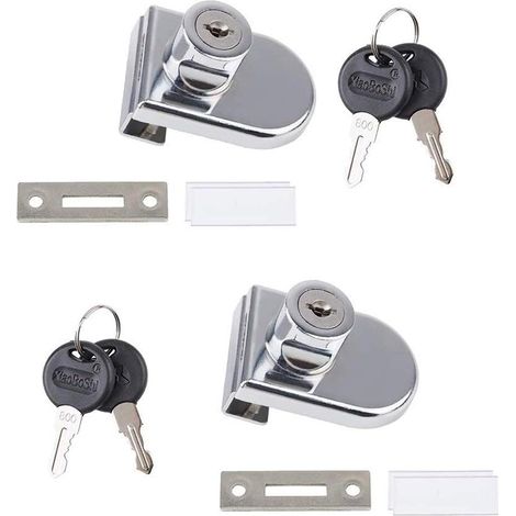 Serrure pour porte vitrée, 2 verrous à came, serrure de sécurité pour vitrine ou armoire vitrée de 5 à 8 mm, sans perçage (avec 4 clés)