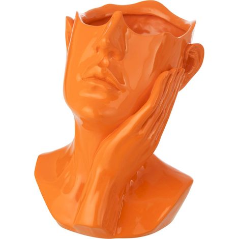 Cache pot visage femme orange en polyrésine - orange foncé (1/5)