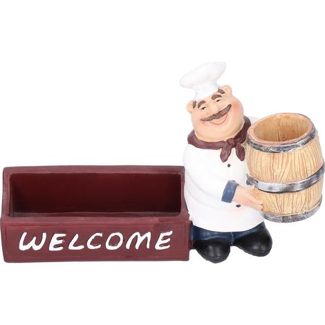 Figurine Chef Résine Porte-Carte de Visite et Cure-Dents Décor de Table Restaurant Artisanal (1/5)