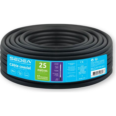 Câble coaxial 17 PAtCA/PH triple blindage 25m – Norme EN 50575 – Résistance extérieure – Protection contre interférences – Sedea (1/2)