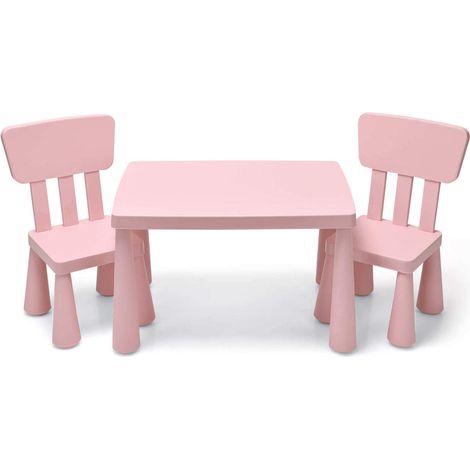 Design à bords arrondis, ensemble table et 2 chaises enfant rose pour repas, dessin et jeux en salle de jeux (1/5)