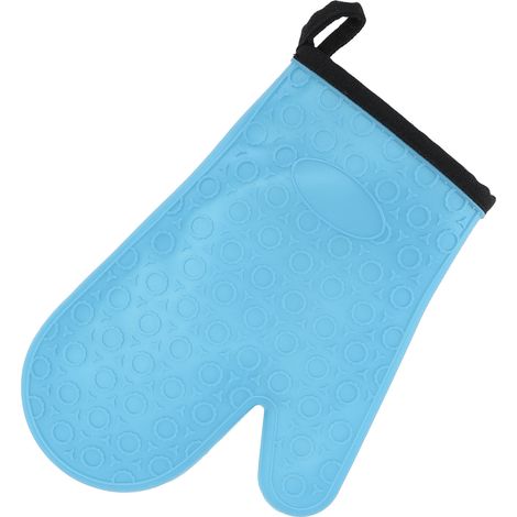 Gants de cuisine en silicone antidérapants et résistants à la chaleur pour four, micro-ondes et pâtisserie, modèle court à deux doigts, bleu (1/5)