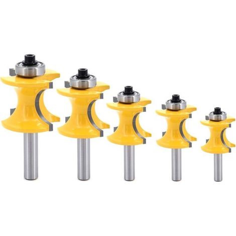 5Pcs 8mm Tige Bullnose avec colonne Perle visage/Moulure Router Bit, Fraise à Bois Coupe Rayon 1/4\" 3/8\" 1/2\" 5/8\" 3/4\", Outile Pour Menuiserie (1/5)