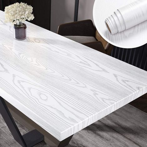Papier Peint Adhesif Aspect Bois Blanc Argent 60×500cm Papier Film Adhesif pour Meuble Bois Blanc Décoratif pour Cuisine Mur Plan De Travail Placard Porte Table Bricolage Rénovation (1/5)