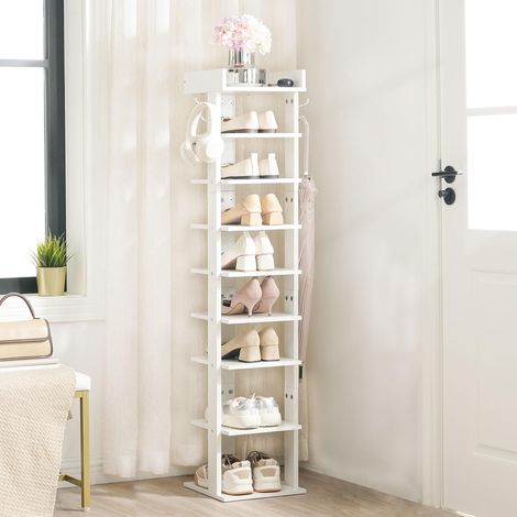 Schuhregal, vertikales Schuhablage, 9-lagiges Schuhschrank, schmale Schuhständer mit Zaun und Haken, platzsparend, für Flur, Wohnzimmer, Schlafzimmer, HOOBRO EWT81XJ01G2