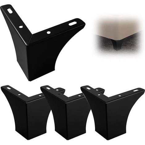4 Pièces Pied de Meuble,100 mm Noir Pied de Table Metal, Pied Canapé Modernes, Triangulaire Pied pour Meuble AVCE Coussinets en Caoutchouc, pour Chaises, Table Basse, Meuble TV (Black) (1/5)