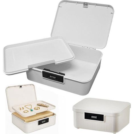 Boîte de rangement avec serrure à combinaison - 9 litres, conteneur de sécurité double paroi avec serrure - boîte de sécurité blanche pour la maison (1/5)