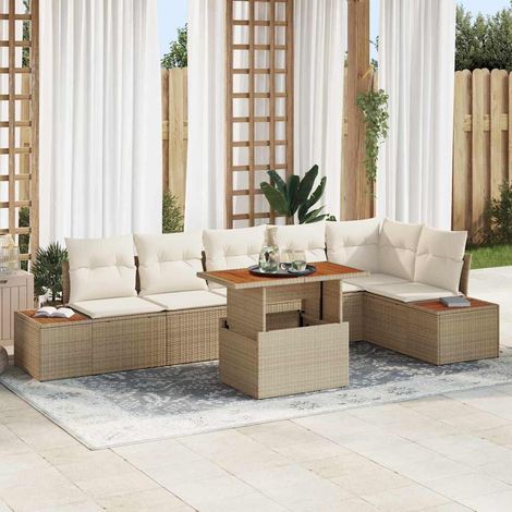 Garten Essgruppe mit Kissen 7 pcs Beige und Creme