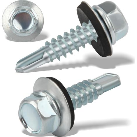 100 Pcs Vis Autoforeuse Metal 4,8 X 19 mm Autoperforante Inox Bac Acier Toiture Auto-Taraudeuses à Tôle Trapézoïdale à Tête Hexagonale Avec Rondelle D'étanchéIté Galvanisées (1/5)