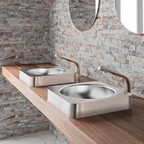 Vasque semi-encastrée carrée 38 cm en inox poli satiné - Quadra (1/4)