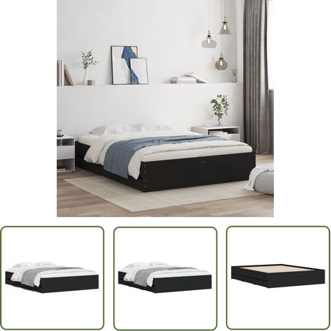 The Living Store Bettgestell mit Schubladen Schwarz 140x190 cm Holzwerkstoff - Bettesrahmen - Doppelbett - Holzbettrahmen - Schubladenschrank - Schlafzimmereinrichtung (1/5)