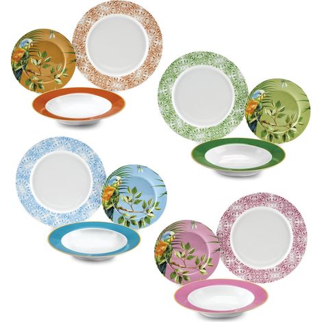 Fade Parrot servizio piatti 12 pezzi porcellana colori assortiti