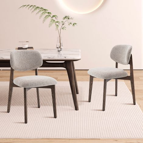 Lot de 2 chaises repas en tissu texturé beige et chêne foncé