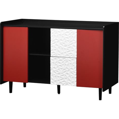 ELVMI Buffet et Enfilade avec 2 Tiroirs, 2 Niches et 1 Porte pour Salle à Manger en MDF 120 × 40 × 80 cm Noir et Rouge (1/4)