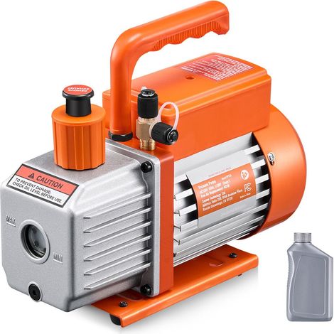 Pompe à vide 113 L/min (4 CFM), mono-étage à palettes rotatives pour HVAC, compatible R134a R22 R410a, kit AC auto avec flacon d'huile, entretien climatisation et dégazage résine. (1/5)
