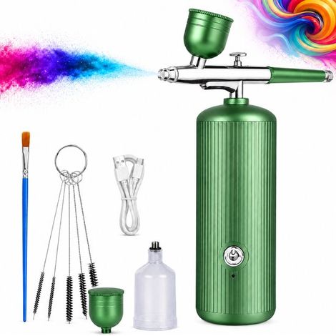 Kit aérographe sans fil – 3 vitesses – Rechargeable – Maquillage, modélisme, gâteaux – Buses + brosse (1/5)