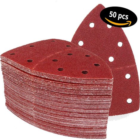 JSSEVN - Sanding Triangles │ 50 pieces │ 11 holes │ 105 x 152 mm │ 80 grit │ for multi-sanders │ Abrasive Sheets │ Sandpaper (1/5)