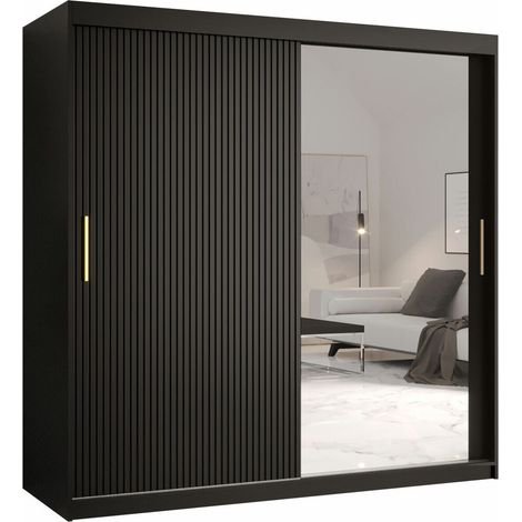 Armoire Elblaru 128, Noir, 200x180x62cm, Portes d'armoire: Coulissantes, Nombre d'étagères: 9 (1/3)